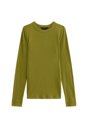 Langarmshirt van ribstof, in olijfgroene kleur, met een ronde hals en een rechte zoom. Eenvoudig, aansluitend ontwerp.