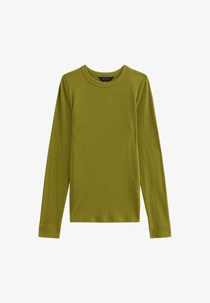 Langarmshirt van ribstof, in olijfgroene kleur, met een ronde hals en een rechte zoom. Eenvoudig, aansluitend ontwerp.