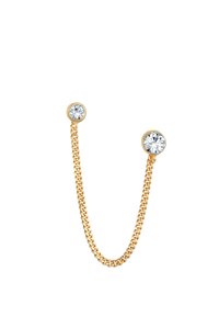 Pendiente de cadena de oro con dos circonitas redondas en cada extremo. La cadena es elegante y presenta un diseño de eslabones finos.