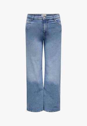 Lyseblå denim bukser med vid benvidde og falmet tekstur, med knappelukking og belteholdere, designet for en avslappet passform.