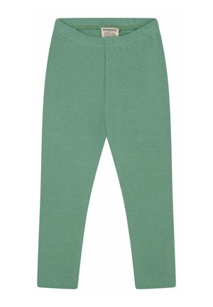 Hochgeschnittene Leggings aus weicher, grüner Baumwolle mit taillierter Passform, ausgestattet mit einem dehnbaren Bund und ohne sichtbare Nähte.