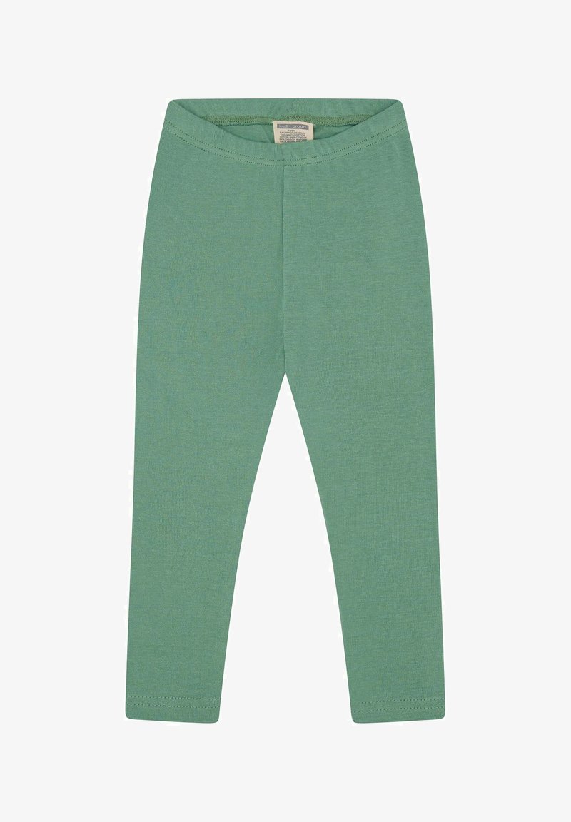 Leggings a vita alta in morbido cotone verde, dal design aderente, con una fascia elastica e senza cuciture visibili.