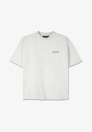 T-shirt bianca in cotone con una vestibilità rilassata, maniche corte, scollatura rotonda e "Pegador" ricamato in nero sul lato sinistro del petto.