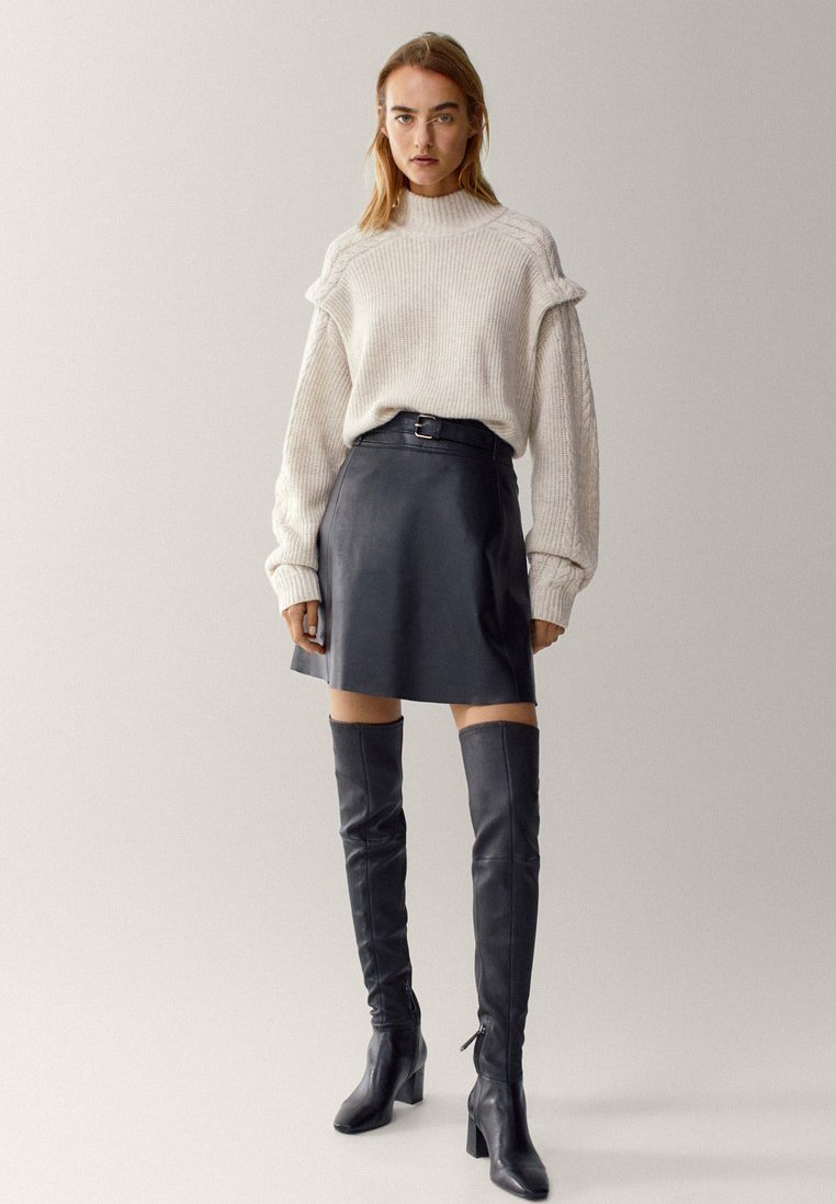 Jupe Midi Droite Massimo Dutti - Femme - XS - Coton Ivoire - Très Bon état