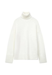 Witte turtleneck sweater van zachte stof, met een geribde kraag en manchetten, in een losse pasvorm en minimalistisch ontwerp.