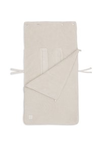 Beige verschoonmat met een zachte textuur, voorzien van een gladde bovenkant en een patroon aan de onderzijde. Inclusief linten en drukkers voor een veilige sluiting.