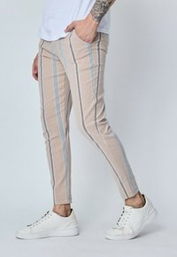 FRILIVIN À RAYURES - Pantalon classique - beige