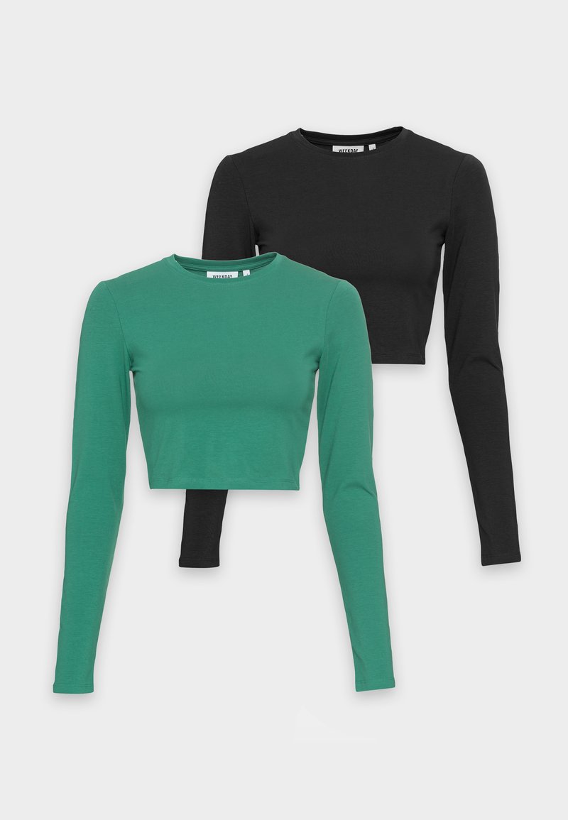 Damen T-Shirts | Weekday MINI LONGSLEEVE 2 PACK Langarmshirt green medium + black/grün - KF12751 Damen T-Shirts | Weekday MINI LONGSLEEVE 2 PACK Langarmshirt green medium + black/grün - KF12751