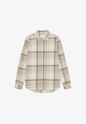 Rutet skjorte med knapper i beige og brune toner. Har spredt krage, lange ermer og en brystlomme. Mykt stoff med lett tekstur.