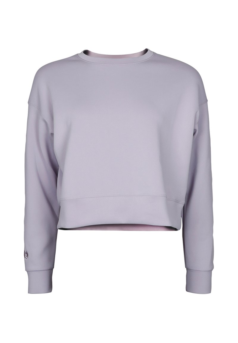 Lavendelcroppad sweatshirt med långa ärmar, rund halsringning och ribbad muddar. Mjuk tyg med minimala sömnadsdetaljer.