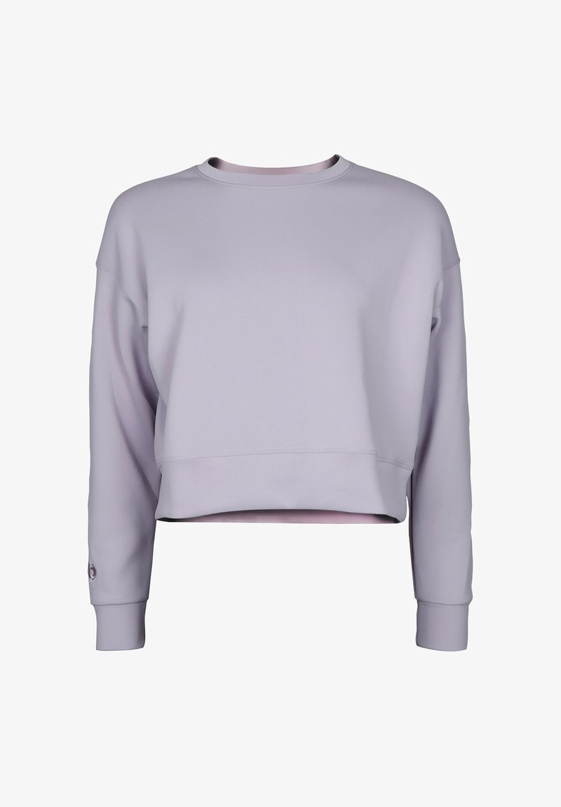 Lavendelcroppad sweatshirt med långa ärmar, rund halsringning och ribbad muddar. Mjuk tyg med minimala sömnadsdetaljer.