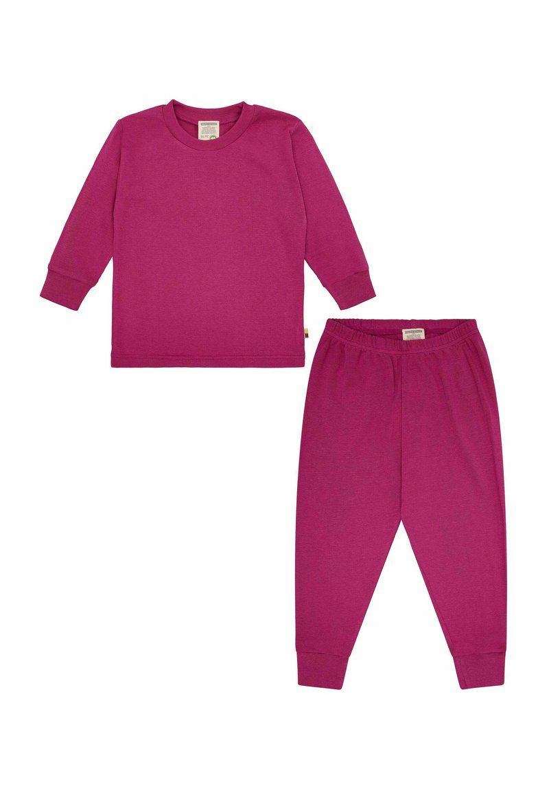 Maglietta a maniche lunghe rosa e pantaloni abbinati realizzati in morbido cotone. L'outfit presenta polsini a costine e una vita elastica.