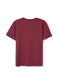 T-shirt in cotone borgogna con scollatura rotonda e maniche corte. Texture liscia, senza decorazioni, orlo dritto in vita. Retro plain.