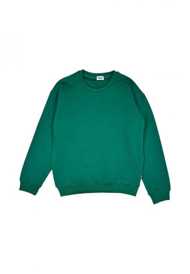 Felpa verde a girocollo con maniche lunghe, polsini e orlo a costine. Realizzata in un tessuto morbido con una superficie liscia e un design minimale.