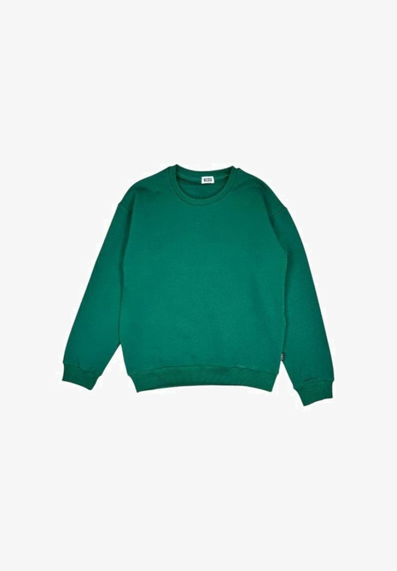 Felpa verde a girocollo con maniche lunghe, polsini e orlo a costine. Realizzata in un tessuto morbido con una superficie liscia e un design minimale.