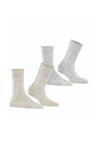Gestreepte katoenen sokken in beige en grijstinten. Beschikt over een ribbelboord en een versterkte hak en teen voor duurzaamheid.