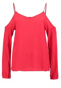 Rød, langærmet top med cold shoulder design. Lavet af letvægtsstof, med V-hals og blød tekstur.