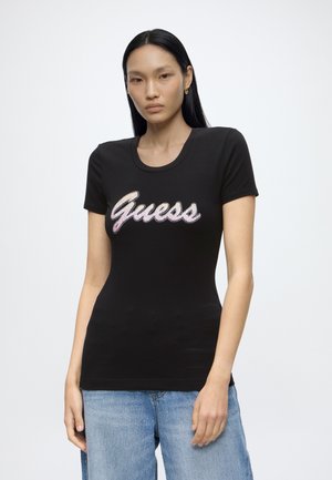 Guess, DEGRADE PAILLETTES - T-shirt con stampa - jet black