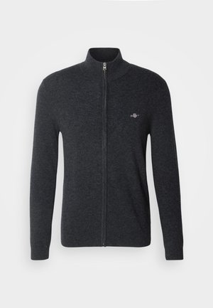 GANT ZIP CARDIGAN - Vest - dark charcoal melange
