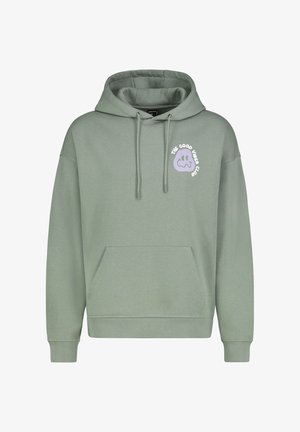 Kapuzensweatshirt aus hellgrünem Baumwollmix. Mit Fronttasche, gerippten Bündchen und dem Aufdruck "THE GOOD VIBES CLUB" auf der Brust.