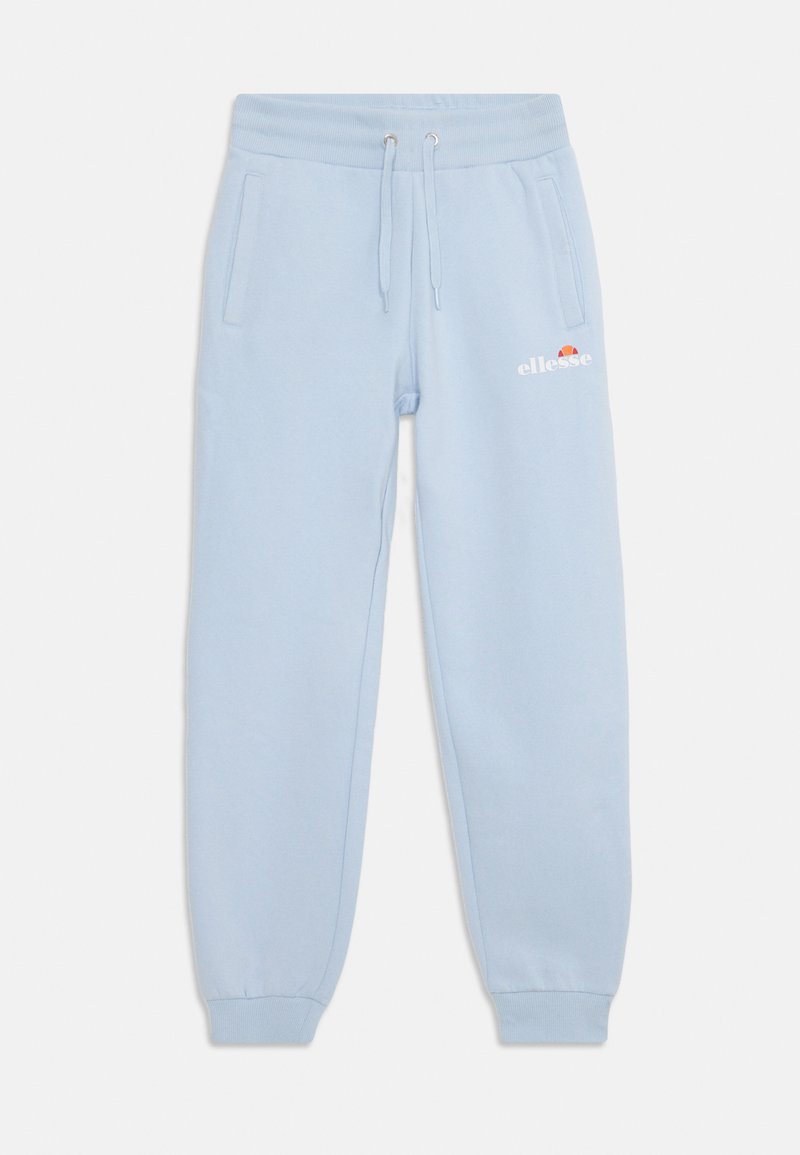 Svetlo modri trenirka hlače iz mehkega materiala, z elastičnim pasom in vrvico, stranskimi žepi ter majhnim logotipom.