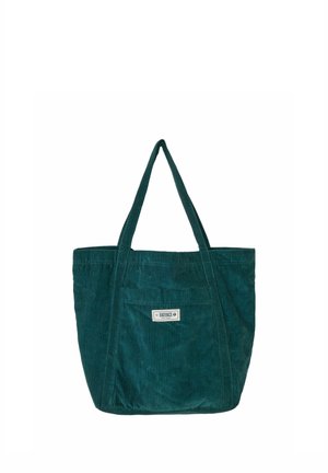 Dunkelgrüne Cord-Tasche mit zwei Griffen und einer kleinen Vorderentasche mit dem Label FatFace.