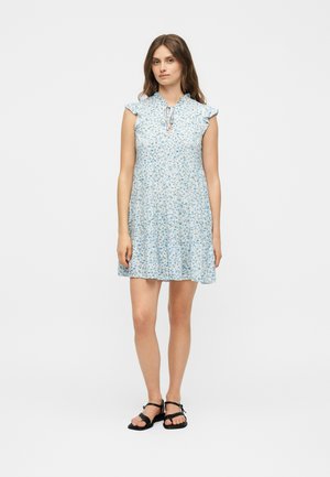 Vero Moda Petite VMALBA SHORT TIE DRESS - Hverdagskjole - snow white/blue brooke