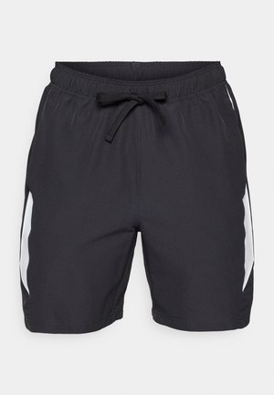 Pantalones cortos deportivos negros con cinturilla elástica, cordón y acentos laterales blancos. Hechos de una tela ligera y suave.
