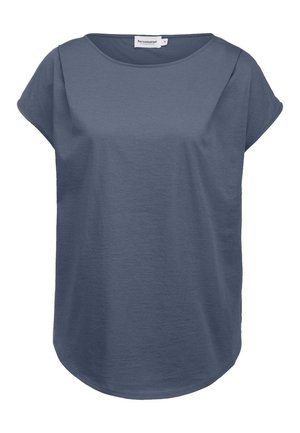 T-shirt blu navy di taglio rilassato, con maniche corte, scollo rotondo e una texture morbida. Presenta un orlo arrotondato. Realizzato in tessuto soffice.