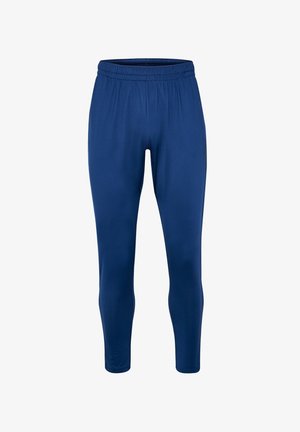 Marineblaue Sportleggings mit elastischem Bund, glatter Textur und taillierter Passform, die für Komfort und Bewegungsfreiheit während der Aktivitäten konzipiert sind.
