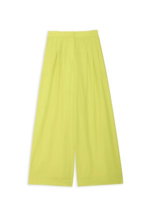 Pantalon large taille haute en vert citron vif avec des plis à l'avant et une fermeture frontale dissimulée.