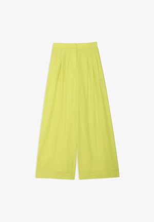 Hoge taille wijde broek in fel limoengroen met plooien aan de voorkant en een verborgen voorsluiting.