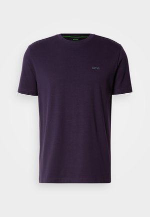 Purple short-sleeved T-shirt with a crew neckline and a small "BOSS" logo, featuring a smooth texture and regular fit.