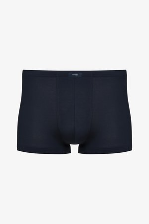 Marineblauwe boxershorts van een gladde stof. Voorzien van een voorzak en een logo tailleband. Eenvoudige, op maat gemaakte snit en zonder zichtbare patronen.