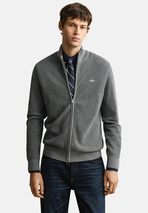 MIT STEHKRAGEN TEXTURED ZIP  - Vest - dark grey melange