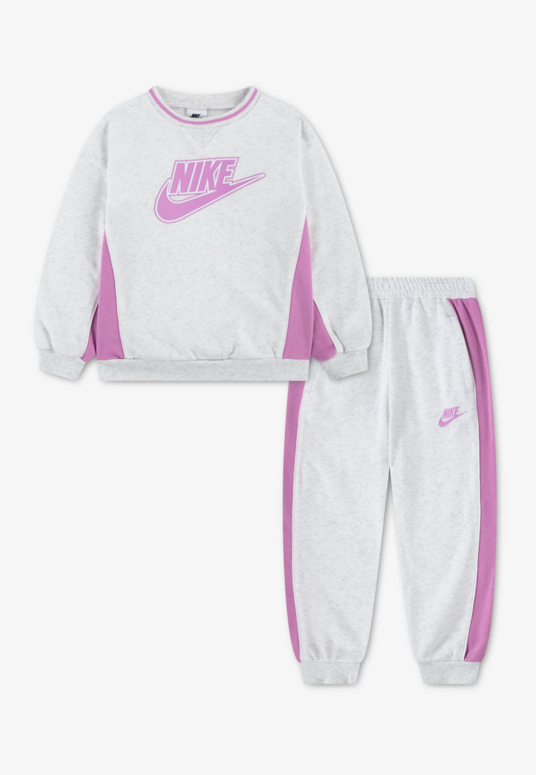 pink and white nike jogging suit