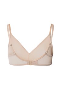 Reggiseno nudo con un tessuto liscio e elastico; design senza fili; schienale a V; spalline regolabili; chiusura con gancetto e asola.