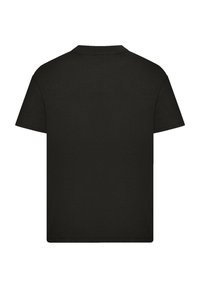 Black short-sleeve t-shirt made from cotton. Features a crew neck and a smooth, even texture with no visible logos or designs on the back.