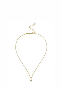 Goldene Kettenhalskette mit einem sternförmigen Anhänger. Die Kette hat ein zartes Design und verfügt über ein kleines Verstellglied zur Längenanpassung.