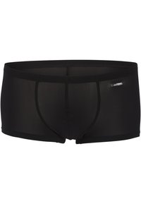 Boxer brevi neri realizzati in un materiale liscio e leggero con una tasca sagomata. Presentano cuciture minime e un piccolo logo sull'elastico in vita.