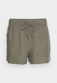 Khakinväriset shortsit, joissa on joustava vyötärönauha ja nyöriköysi. Varustettu kahdella etutaskulla ja pehmeällä, teksturoidulla kankaalla.