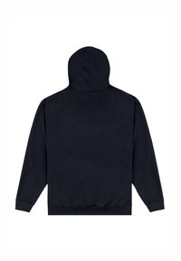 Felpa nera con cappuccio e texture morbida, caratterizzata da maniche lunghe e orlo a costine. La parte posteriore è liscia con un cappuccio sagomato.