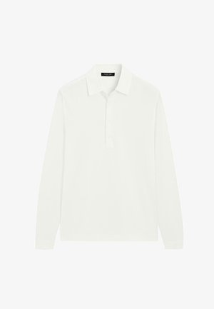 Weißes Langarm-Poloshirt mit Kragen und Dreiknopfleiste, mit dem Label Massimo Dutti.