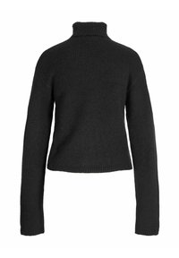 Maglione a collo alto in maglia nera, chunky, con maniche lunghe e orlo dritto, caratterizzato da una spessa struttura a coste e da un design accogliente.