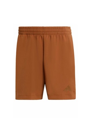 Bruine sportshorts met een elastische tailleband, gemaakt van gladde stof. Voorzien van een klein textuurlogo op het rechteronderbeen.