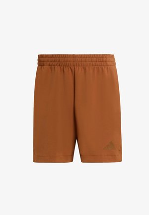 Bruine sportshorts met een elastische tailleband, gemaakt van gladde stof. Voorzien van een klein textuurlogo op het rechteronderbeen.