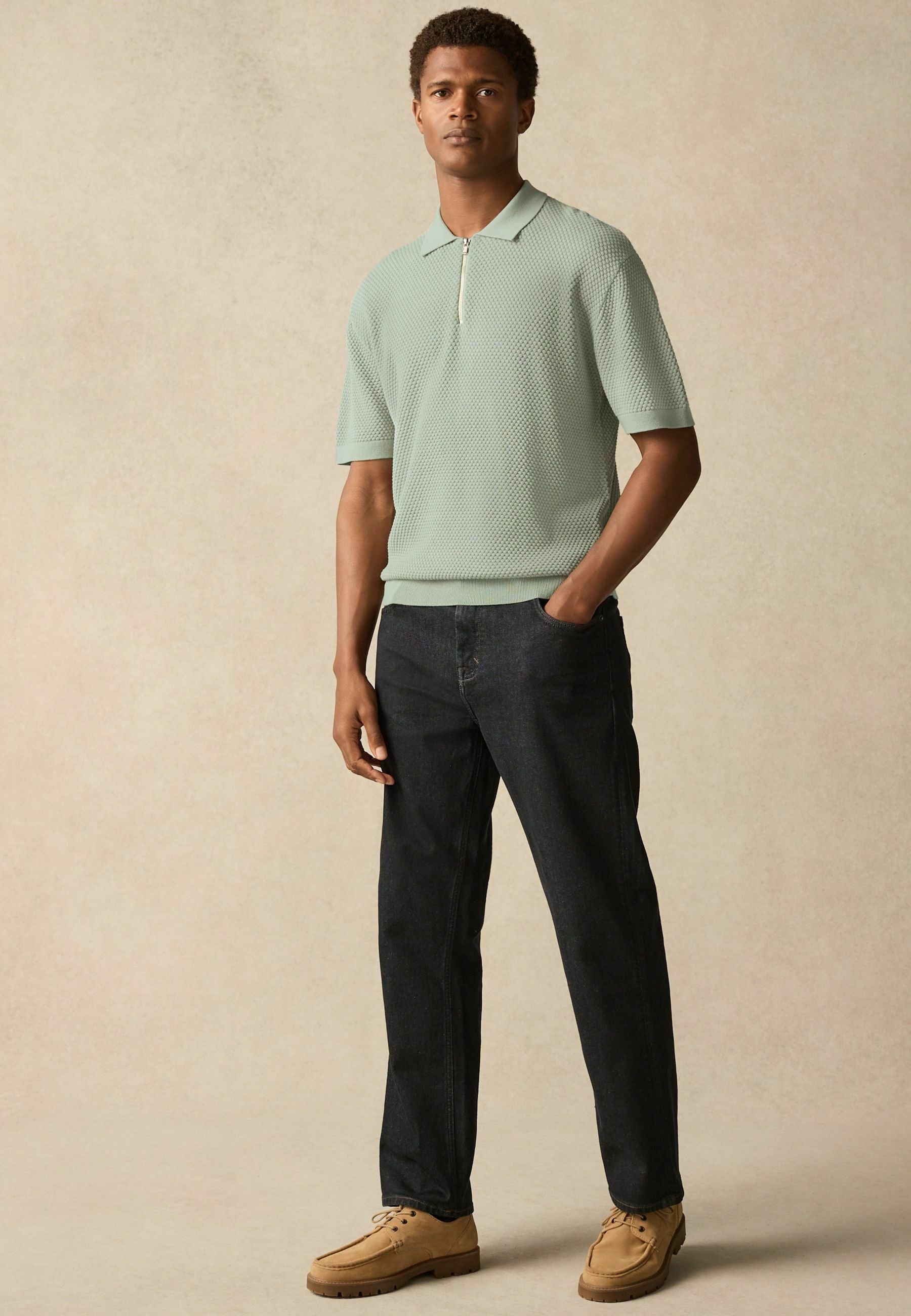 Next TEXTURED SHORT SLEEVE ZIP - Polo shirt - light green/green