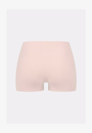 Nahtlose, hellrosa Damen-Shorts im Boyshort-Stil mit glattem Stoff und hoher Taille.