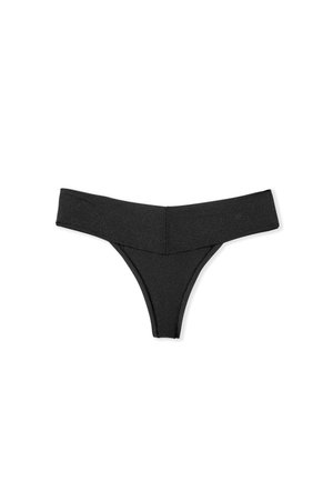 Un string noir taille haute avec une large ceinture, présenté à plat sur un fond blanc.