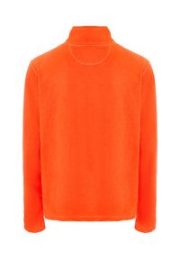 Fleece pullover i klar orange med høj krave, lange ærmer, flade syninger og uden synlige lukninger eller pynt.